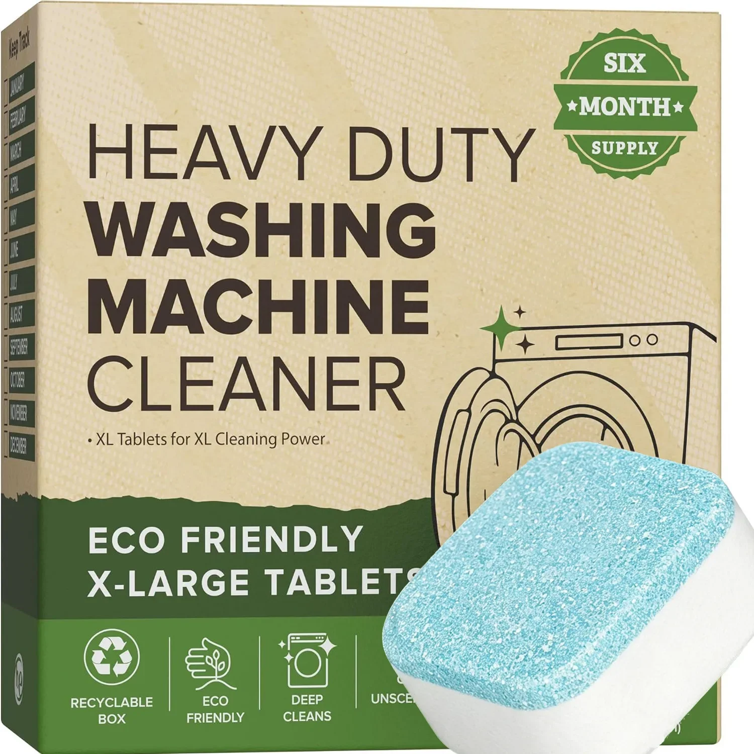 Heavy Equipment Washing - Hochleistungs-Waschmaschinenreiniger, Entkalker, Geruchsentferner, Tabletten für Tiefenreinigung,